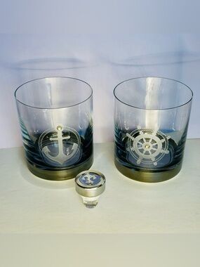 Preciosa Crystal Nautical Whiskey Glass Set Anchor Ship Wheel Gift Box